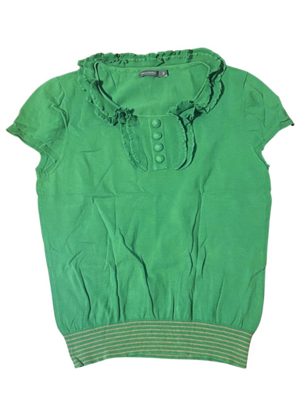 Marisfrolg Green Cotton Cap Sleeves banded bottom cinched waist top preloved